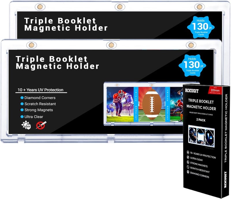 RIXUGIT 2-Pack Triple Booklet Magnetic Card-Holder - 201mm Booklet Card Holder, Inner Dimension: 8.07"x3.58"x0.15", Triple Magnet High Definition, UV Protection, Triple Booklet Card, Collection Display Frame - Image 1